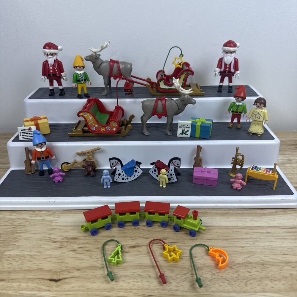 VTG Playmobil Santa's Workshop Christmas Train Toys Elves Figures Sleigh LOT